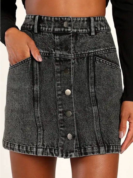 Lulus Dresses & Skirts - Lulus High Waisted Button-Up Denim Mini Skirt in Black
